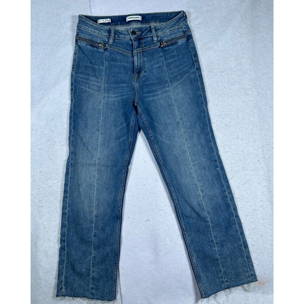 Vigoss Stevie Womens Jeans Size 28 Blue Crop Straight Leg Stretch Raw Hem Denim
